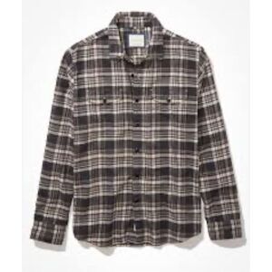 AE American Eagle Super‎ Soft Flannel Plaid Shirt Button Down Gray Size Large